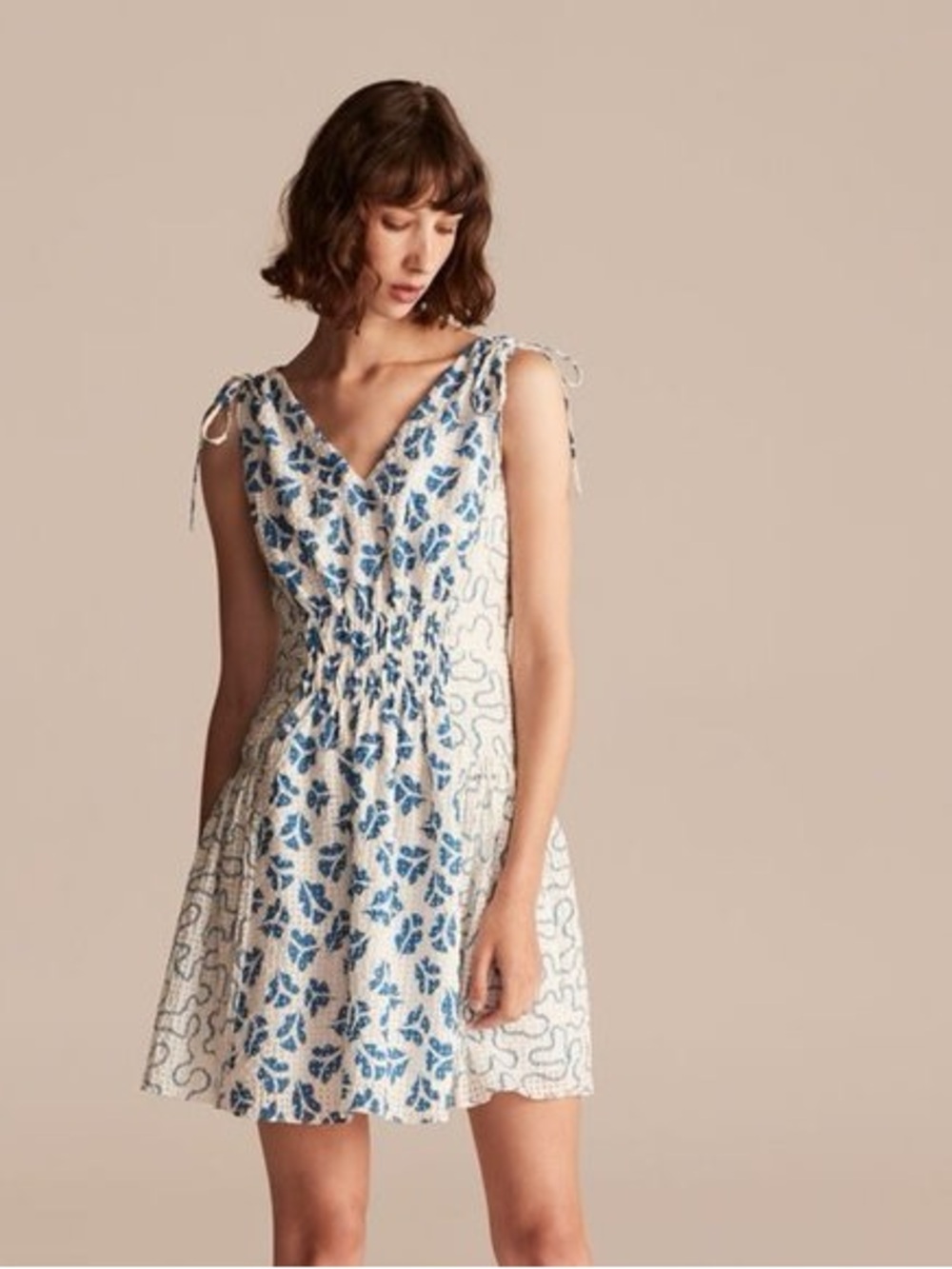 Rebecca Taylor White Mini Dress with Blue Floral Print